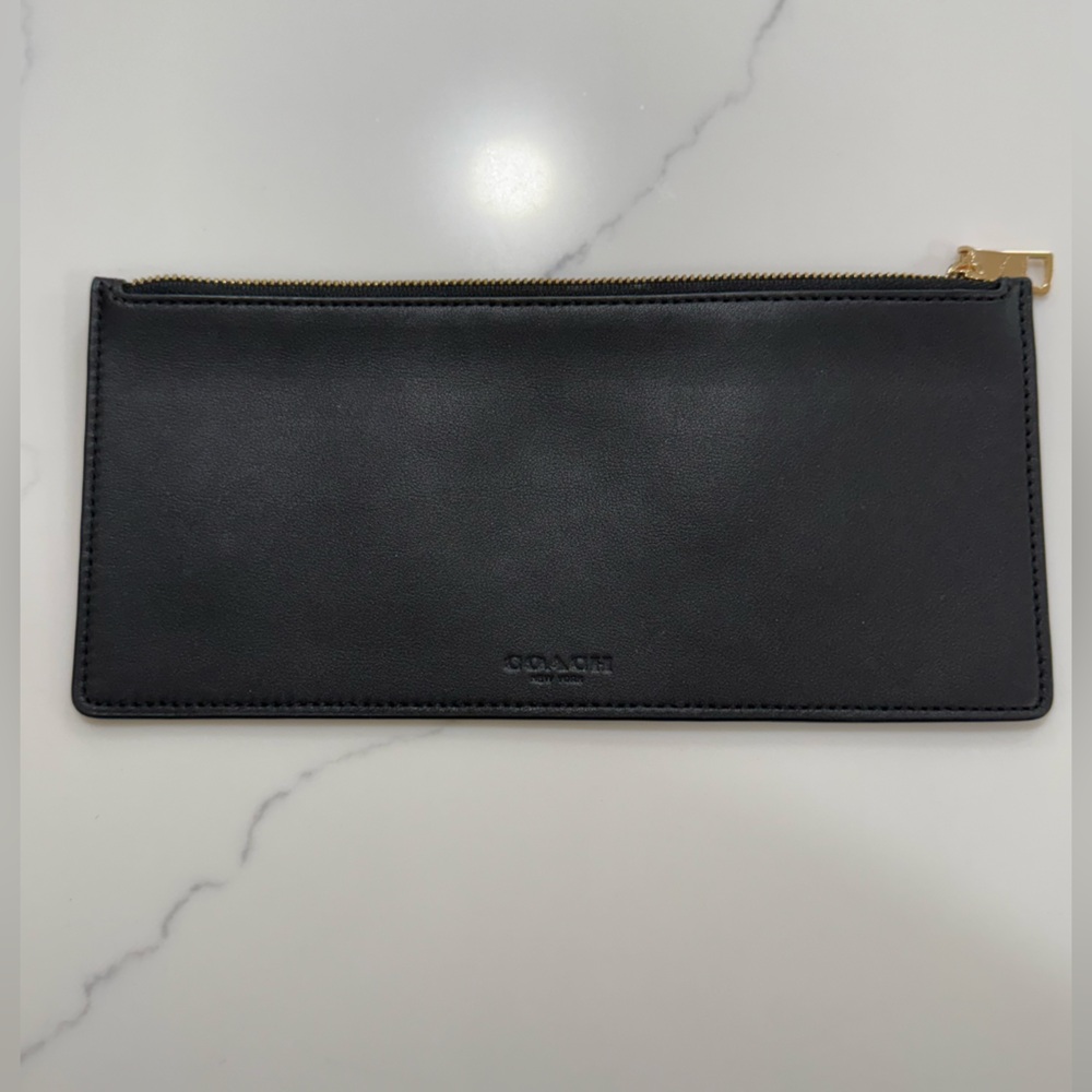 Coach Black Leather Slim Zip Pouch Wallet Unisex - Picture 9 of 10